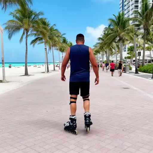 rollerblading on a sunny boardwalk